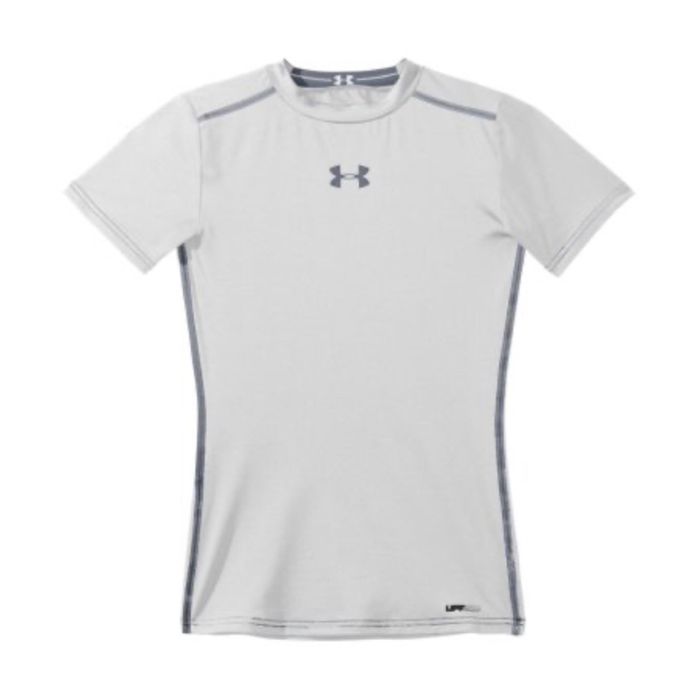 NWT Under Armour HG Sonic COMPRESSION SS (White/Steel) (YXS)